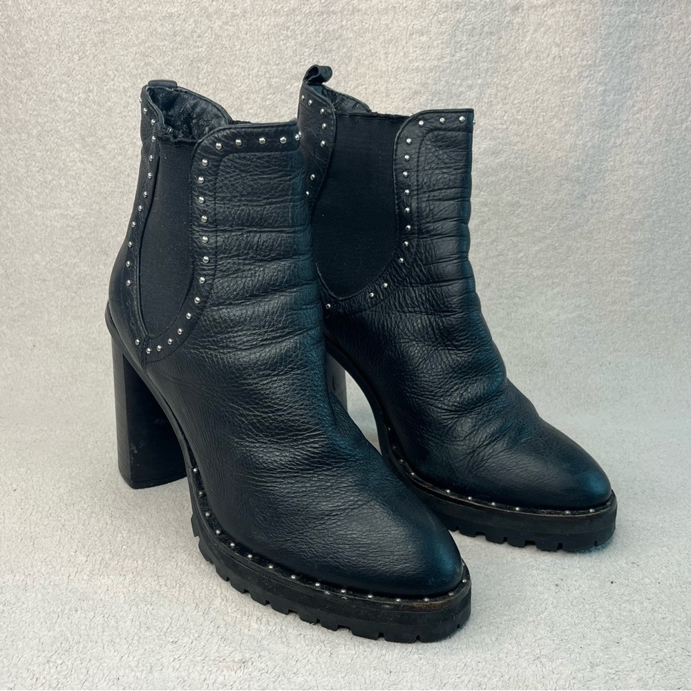 Rebecca Minkoff Leather Studded Heeled Booties Women’s 8 Black Whimsigoth Moto